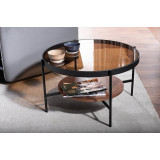 Prima 74cm amber glass&amp;walnut&amp;black glass table with shelf Signal