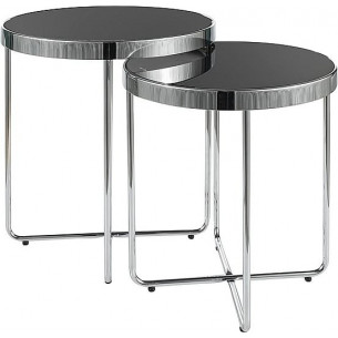 Saga black&amp;chrome glass coffee table set Signal