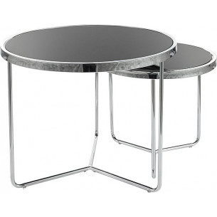 Salva black&amp;chrome glass coffee table set Signal