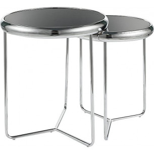 Scarlet II black&amp;chrome set of glass coffee tables Signal