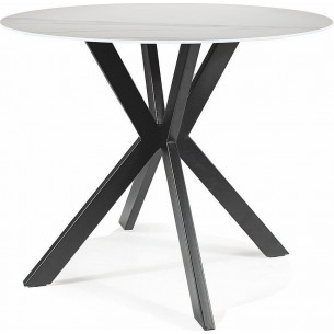 Talia 90cm white marble&amp;black matt round ceramic table Signal