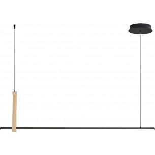 Lampa wisząca podłużna minimalistyczna Claud LED 110cm czarny / drewno Zumaline