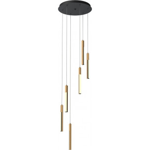 Eliot LED 40cm light wood&amp;black matt 6-light wooden pendant lamp ZumaLine