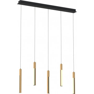 Eliot LED 88cm light wood&amp;black matt 5-light wooden pendant lamp ZumaLine