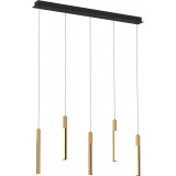 Eliot LED 88cm light wood&amp;black matt 5-light wooden pendant lamp ZumaLine