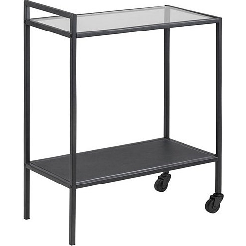 Seaford 60x30 black bar cart with glass shelf Actona