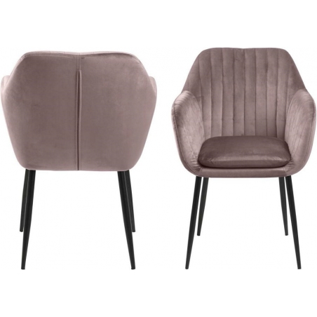 Emilia pink&amp;black velvet chair with armrests Actona