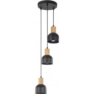 Cairo III 25cm black 3-point pendant lamp with wood TK Lighting