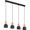 Cairo IV 80cm black 4-spot pendant lamp with wood on a strip TK Lighting