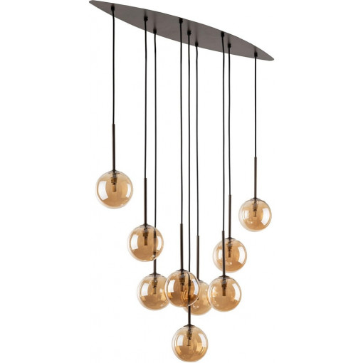 Estera Brown 90cm amber&amp;brown pendant lamp with 9 glass globes on a strip TK Lighting