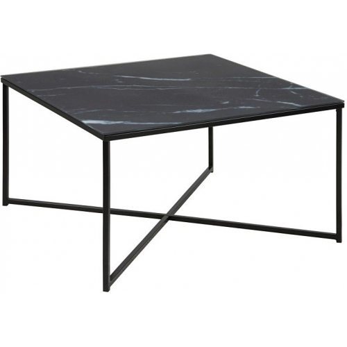 Alisma 80 black square coffee table with marble top Actona