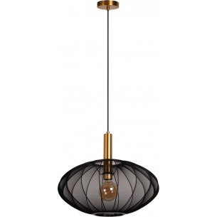 Stylowe lampy boho - Lampa wisząca z abażurem Corina 50cm czarny / matowe złoto Lucide, idealna do salonu, sypialni czy kuchni