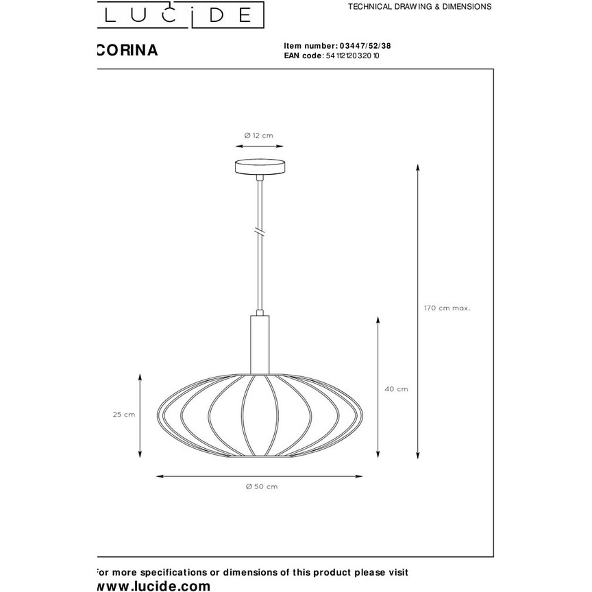 Corina 50cm cream japandi pendant lamp with shade Lucide