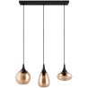 Lumina 68cm amber&amp;black matt pendant lamp with 3 glass shades on a strip Trio