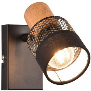 Nandini black matt&amp;wood loft perforated wall lamp Trio