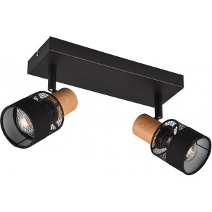 Nandini II black matt&amp;wood loft grid ceiling spotlight Trio