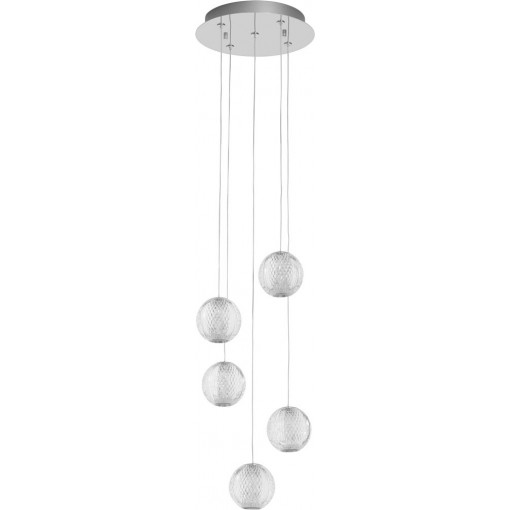 Lampa 5 wiszących kul glamour Diamante LED 3200K 27cm chrom