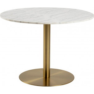 Corby 105 marble&amp;brass one leg round dining table Actona