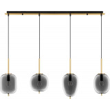 Tamo 110cm smoked glass&amp;golden brass 4-light glass pendant lamp on track