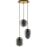 Tamo 46cm smoked glass&amp;golden brass triple glass pendant lamp