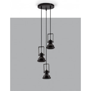 Sidero 24cm black matt industrial 3-light pendant lamp