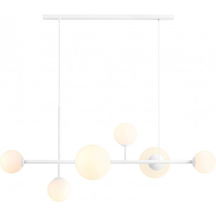 Dione VI 130cm white pendant lamp with glass spheres on a strip Aldex