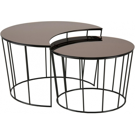 Sunmoon brown&amp;black set of glass coffee tables Actona
