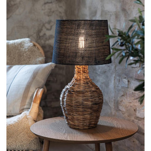 Lampa stołowa pleciona z abażurem Paglia 32cm czarny / naturalny Markslojd