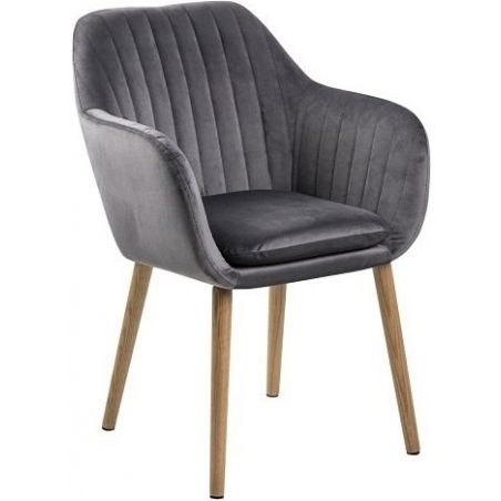 Emilia dark grey&amp;oak velvet chair with armrests Actona
