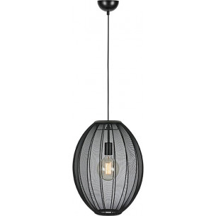 Stylowe lampy boho - Lampa wisząca owalna z abażurem Florence 40cm czarna Markslojd, idealna do salonu, sypialni czy kuchni