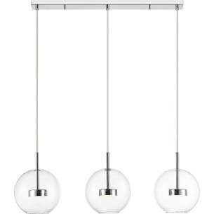 Enceladus LED 84cm transparent&amp;chrome pendant lamp with 3 glass spheres on strip ZumaLine