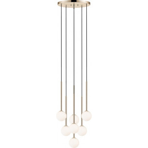 Lampa wisząca 7 szklanych kul Arcturus 46cm mleczne szkło / francuskie złoto Zumaline