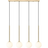 Lampa wisząca 4 szklane kule na listwie Arcturus 77cm mleczne szkło / francuskie złoto Zumaline