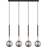 Lampa wisząca 4 szklane kule na listwie Arcturus 77cm czarny mat / francuskie złoto / szkło chrom Zumaline