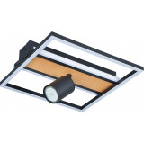 Plafon kwadratowy z reflektorkiem Korda LED 29,8x29,8cm czarny / drewno Zumaline