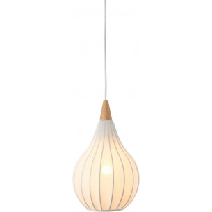 Drops Textile 23cm white&amp;wood pendant lamp with shade HaloDesign