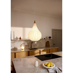 Drops Textile 38cm white&amp;wood pendant lamp with shade HaloDesign