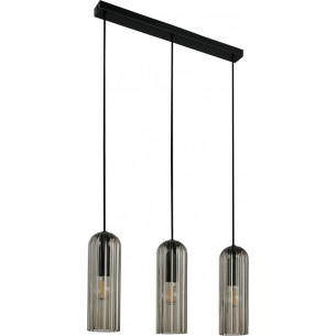 Miella 52cm smoked glass 3-light glass pendant lamp with ribbed shades Nordlux