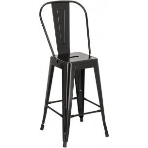 Designer Tolix - Paris Back 66 insp. Tolix black metal bar stool with backrest