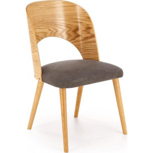 Cadiz natural oak &amp;grey upholstered wooden chair Halmar