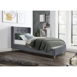 Estella 90x200cm grey single bed with legs and quilted headboard Halmar
