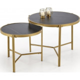 Fatima black marble&amp;gold set of round coffee tables Halmar