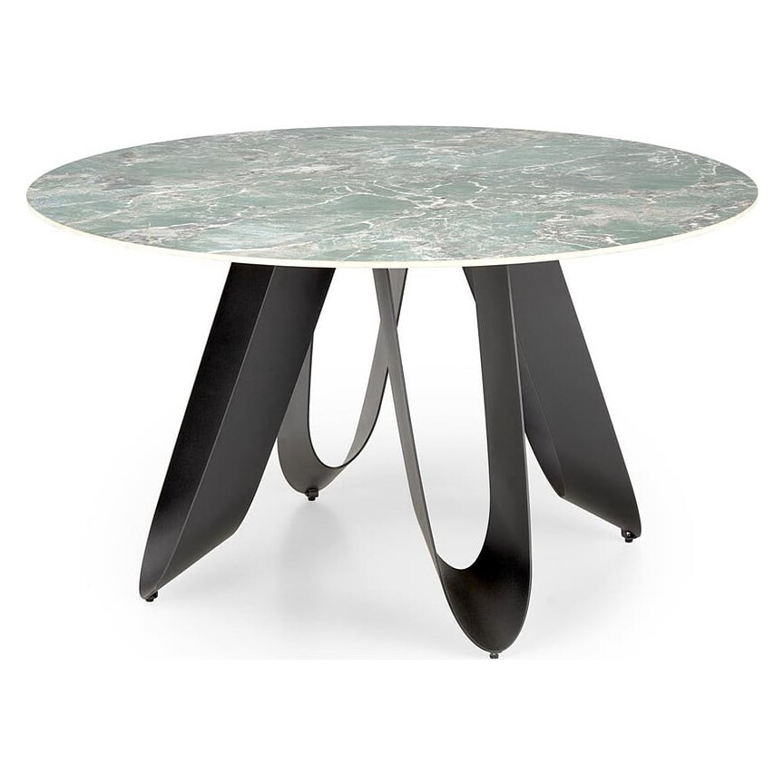 Giovani 135cm green marble&amp;black round table Halmar