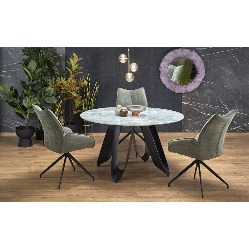 Giovani 135cm green marble&amp;black round table Halmar