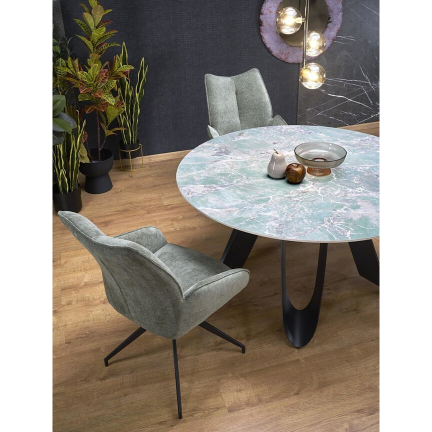 Giovani 135cm green marble&amp;black round table Halmar