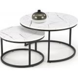 Java white marble&amp;black set of round coffee tables Halmar