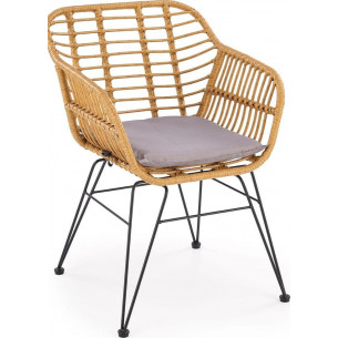 K541 natural&amp;grey rattan chair with cushion Halmar