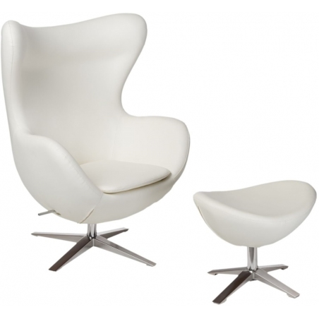 Jajo Leather white swivel armchair with footrest D2.Design