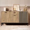 Lamino KM1 154x40x84cm oak craft&amp;black chest of drawers with slats Halmar