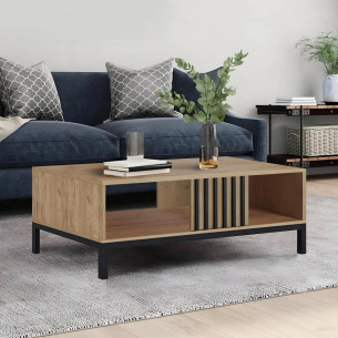 Lamino 92x50cm oak craft&amp;black coffee table with legs, shelf, and slats Halmar